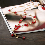 Yellow Red Beads Leaf Beds Lucky Good Luck Necklace L77