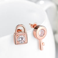 Rose Gold Plated  Earrings Stud AAA Zirconia Push Back .84" L171