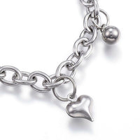 304 Stainless Steel Charm Bracelet Heart Silver 7.5" 6MM Z81