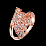 Rose Gold Plated Cocktail Ring AAA Zirconia Women Leaves B283