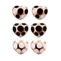 Rose Gold Platinum Plated Black White Earrings Stud Push Back Heart  .72" L304