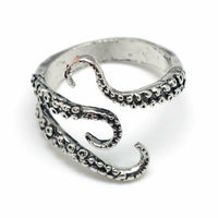 Alloy Cuff Finger Ring Squid Antique Silver Size 8 Adjustable 18mm P415