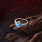 Platinum Plated Ring Womens Halo AAA Zirconia Opal Stone Blue B515
