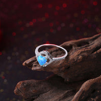 Platinum Plated Ring Womens Halo AAA Zirconia Opal Stone Blue B515