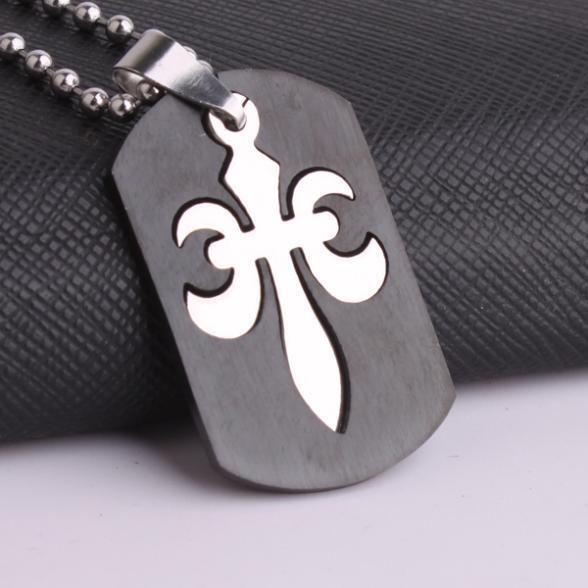 Stainless Steel Pendant  0.85X1.34 Inch Cross Fleur De Lis Necklace 22" B110