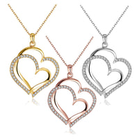 Rose Yellow Gold Silver Necklace Pendant Heart Zirconia 20" 2MM Lobster B332