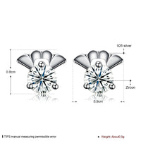 Sterling Silver Plated  Earrings Heart Stud AAA Zirconia  Push Back Clasp L747