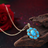 Gold Platinum Plated Necklace Pendant Drop Flower Blue 19 Inch 1MM Lobster B196