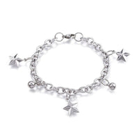 304 Stainless Steel Charm Bracelet Star Silver 7.5" Inch 6mm Z80