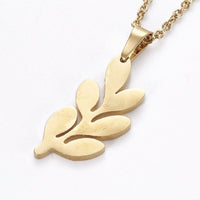 Stainless Steel Set Earring Pendant Necklace Leafy Branches Gold 18"  P788