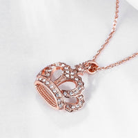 Rose Gold Plated Necklace Pendant Crown Zirconia 20 Inches 1MM Lobster B115