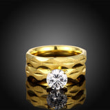 Stainless Steel Bridal Engagement  Set Ring Yellow Gold AAA Zirconia Women B439