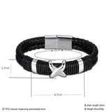 Stainless Steel Leather Bracelet  Skull Silver 7.5 Inches 17.2MM Magnetic  L343