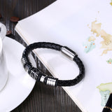 Stainless Steel Leather Bracelet 8.5 Inches 12MM Magnetic L335