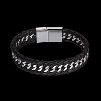 Stainless Steel Leather Bracelet 8 Inches 14.8MM Magnetic L333