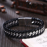 Stainless Steel Leather Bracelet 8 Inches 14.8MM Magnetic L333