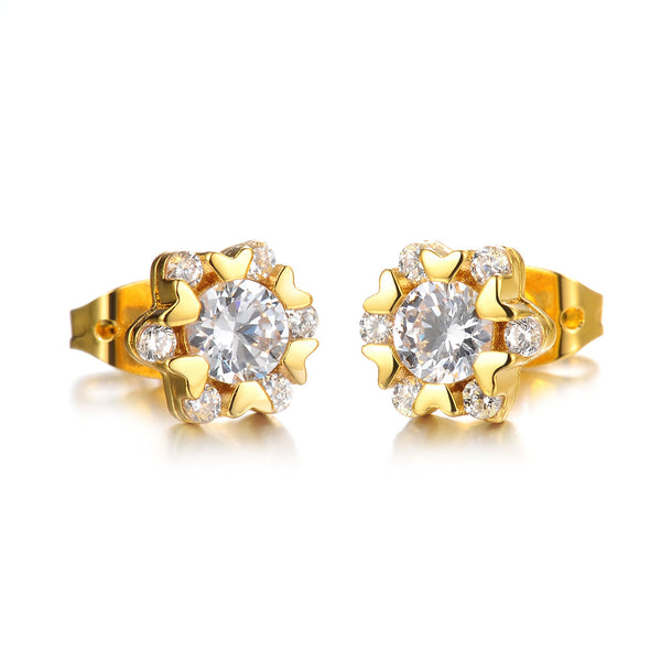 Gold Plated Earring  Flower AAA Cubic Zirconia Women's G207