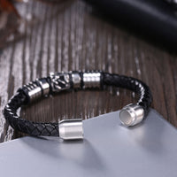 Stainless Steel Leather Bracelet 8.5 Inches 12MM Magnetic L335