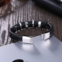 Stainless Steel Leather Bracelet 8 Inches 14MM Slide L364