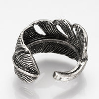 Alloy Cuff Finger Ring Ring Feather Antique Silver Size 5 Adjustable 18.5mm P408