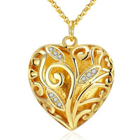 Yellow Gold Plated Necklace Pendant Heart Zirconia 19 Inches 1MM Lobster B133