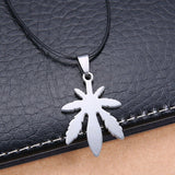 Mens Unisex Stainless Steel Leather Necklace Pendant Weed Leaf L12