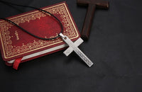 Mens Unisex Stainless Steel Leather Necklace Pendant Cross L75