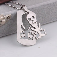 Stainless Steel Pendant 0.94 X1.70 Inch Skull Pirate Silver Necklace 22" B43