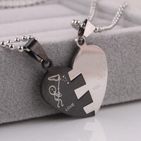 Stainless Steel Pendant 1.2X1.13 Inch Heart Lovers Black Silver Necklace 22" B12