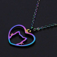 Stainless Steel Kitten Pendants Necklace Lobster Heart Cat Head Rainbow 16" Z615