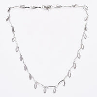 Stainless Steel Leaf Charm Necklace Bar Necklace Lobster Silver 17.5" Z470
