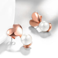 Rose Gold Plated Earrings Drop Dangle Synthetic Pearl Push Back 0.32" L167