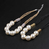 Pearl  Imitation Silver Metal Black Cord Adjustable Size L89