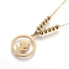 Stainless Steel Set Earrings Pendant Necklace Flat Round Flower Gold 17.7' P859