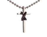 Stainless Steel Cross Rings Pendant Beads Necklace Unisex Silver Black L169