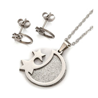 Stainless Steel Set Pendant Necklace Earrings Moon Star Silver 17.72" 0.7mm Z820