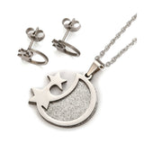 Stainless Steel Set Pendant Necklace Earrings Moon Star Silver 17.72" 0.7mm Z820