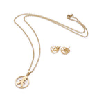 Stainless Steel Set Earring Pendant Necklace Flat Round Human Gold 18" P801