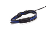 Genuine Leather Bracelet Men's Unisex  Wrap Tribal Black Blue Adjustable H3