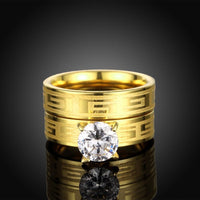 Stainless Steel Bridal Engagement Set Ring Gold Plated Zirconia Women B440