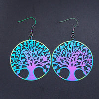 201 Stainless Steel Dangle Earrings Tree of Life Multi-color 71x45m  0.7mm P192