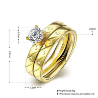 Stainless Steel Bridal Engagement Set Ring Yellow Gold AAA Zirconia Women B441