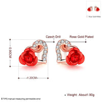 Rose Gold Plated Red Earrings Stud AAA Zirconia Push Back Rose .48" L176