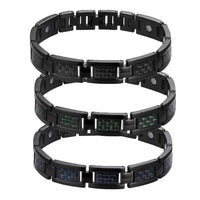 Stainless Steel Panther Chain Watch  Bracelet Carbon Fiber Black 9" A126