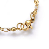 304 Stainless Steel Charm Bracelet Lobster Heart Lock Gold 8.2" 3mm  A94