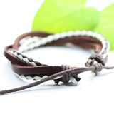 Genuine Leather Bracelet Men's Unisex Braided Wrap Tribal Brown White H195