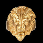 Yellow Gold Plated Biker Ghotic Mens Ring Lion Animal B527