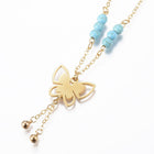 Stainless Steel Set Necklace Earrings Turquoise Butterfly Gold 20.4" P687