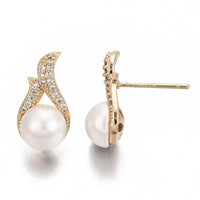 Micro Zirconia Earrings ABS Pearl Sterling Silver Plated Teardrop 18K White Z427