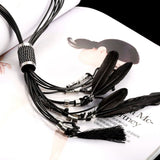 PU Leather Black Beads Long Necklace L80